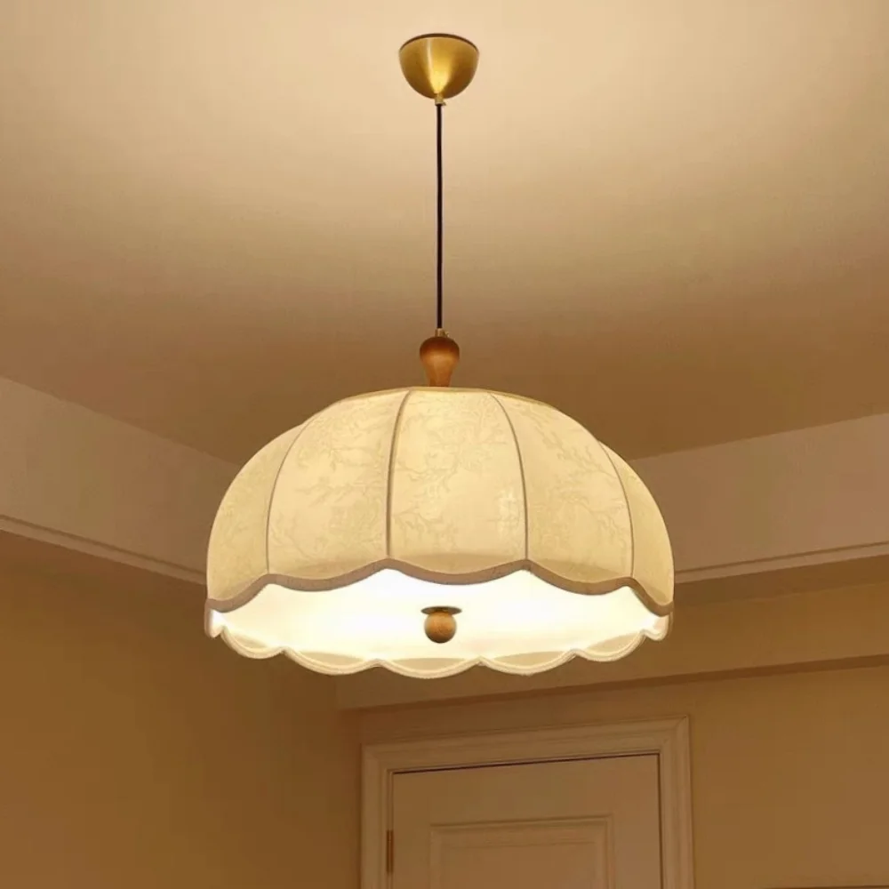 Vintage Fabric Pendant Light French Printed Pendant Lamp Bedroom Living Room Dining Table Coffee Shop Decoration Pendant Light