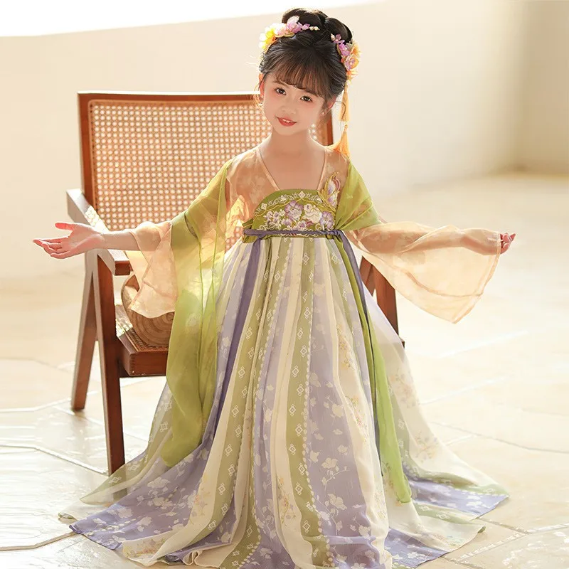 Cute Girls Vintage Chinese New Year Costume Kids Suit Tang Hanfu Dress Stage Outfit Cosplay Clothing For Dance Children Baby