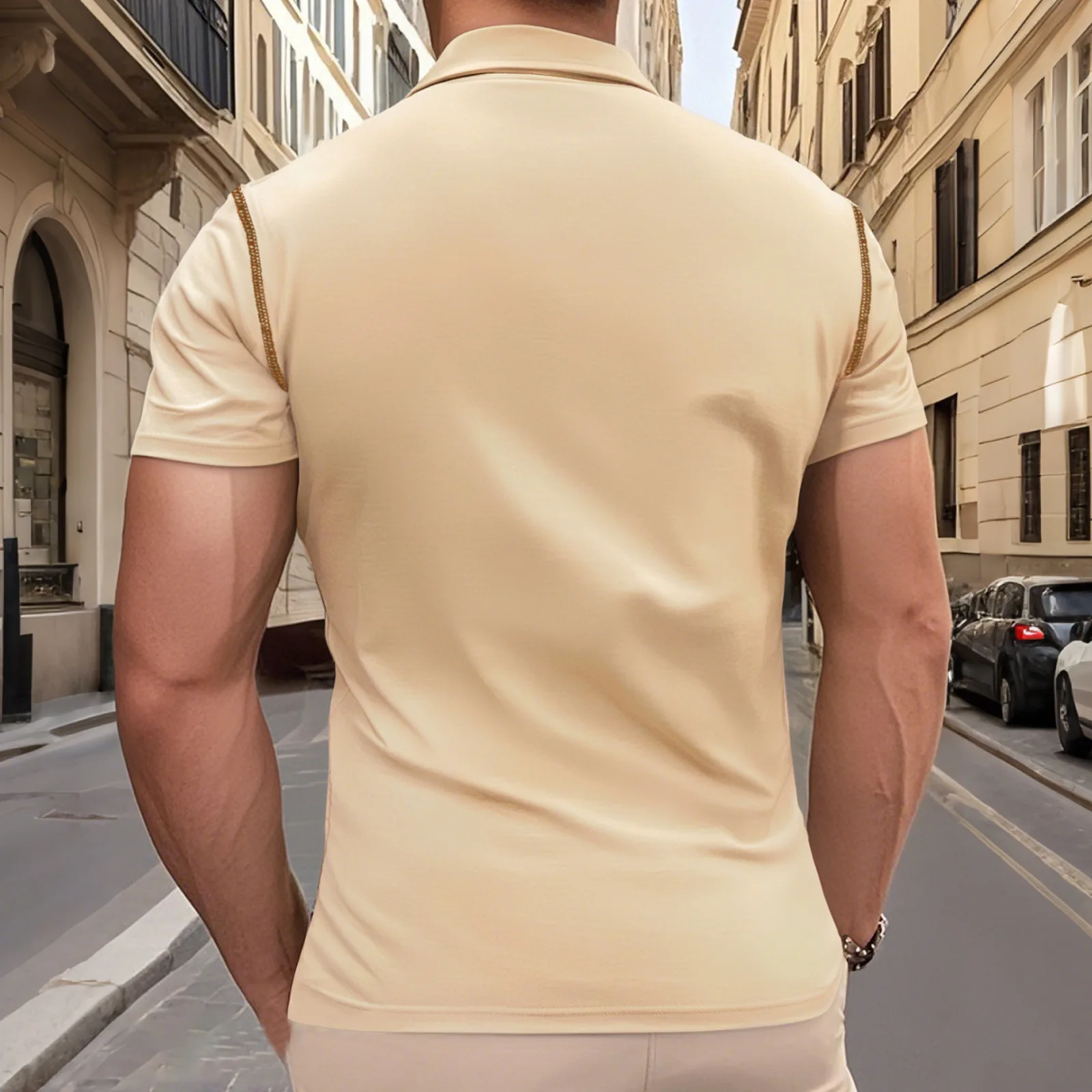Men's Contrast Stitching Pocket Polo Shirt Short Sleeve Turn‑Down Collar Half Button Casual Business Summer Tops