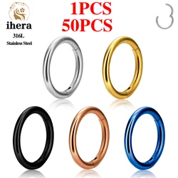 1/50PCS Stainless Steel Piercing Nose Ring Septum Clicker 16/18G Hinged Segment Round Earring Hoop Ear Tragus Cartilage Jewelry