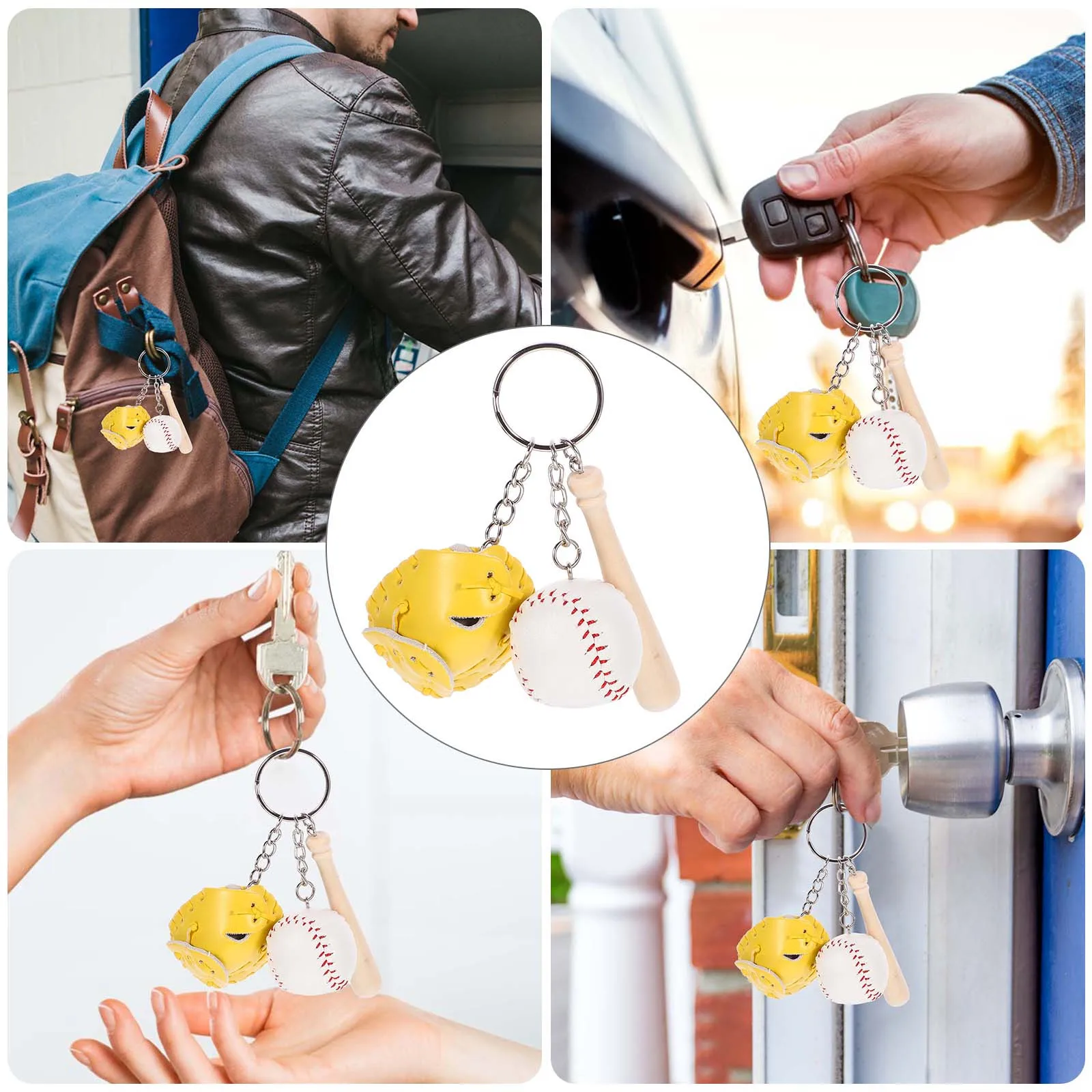 2 قطعة سلاسل المفاتيح البيسبول رائعة مضرب بيسبول وكرة حلقة رئيسية خفيفة الوزن على ظهره حقيبة قلادة هدية سلسلة مفاتيح رياضية