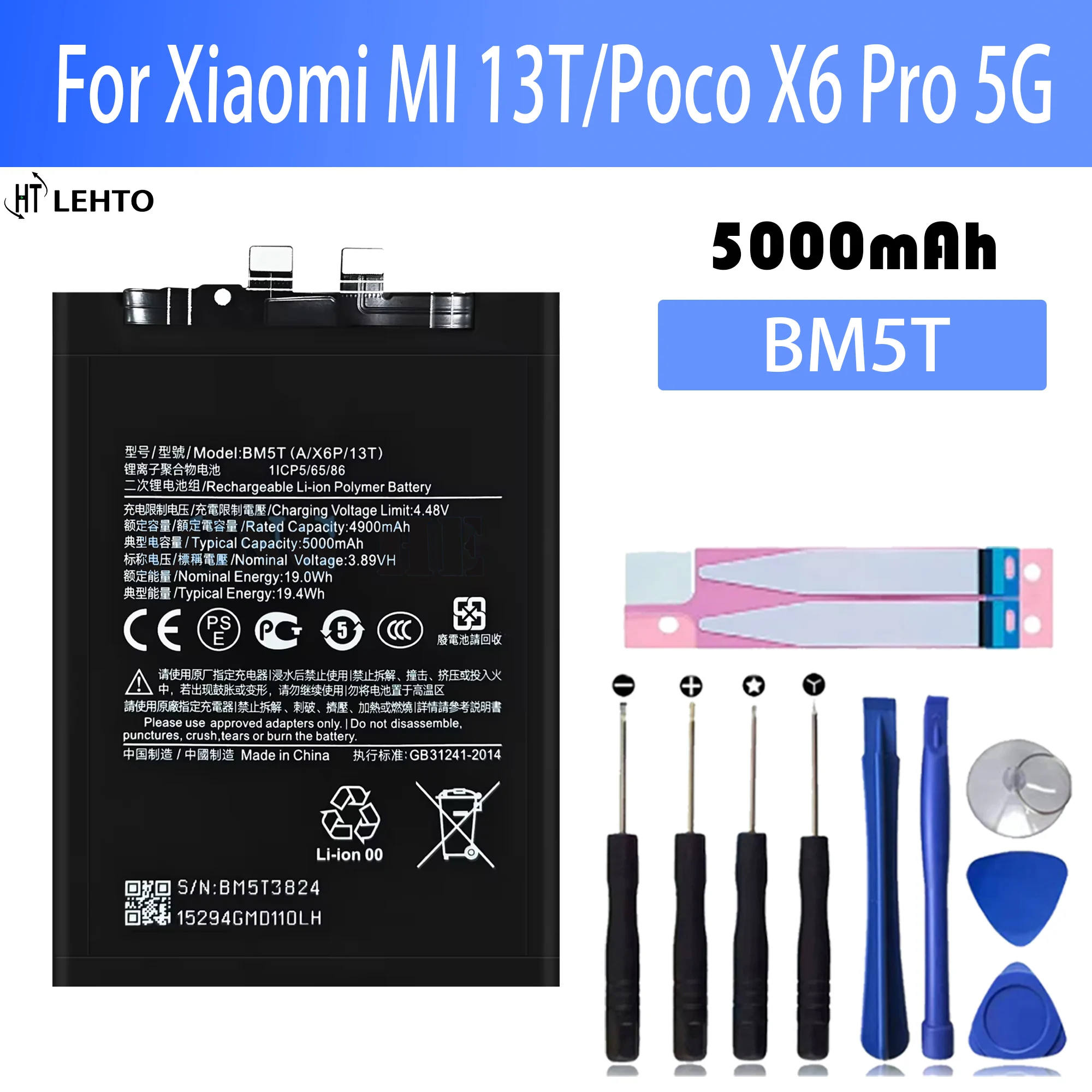 100% New Original Battery BM5T For XIAOMI 13T/Poco X6 Pro 5G Battery + Free Tools