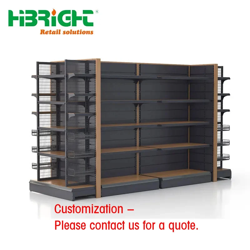 custom.Metallic Double-Sided Light Duty Supermarket Shelving Rack Retail Grocery Display