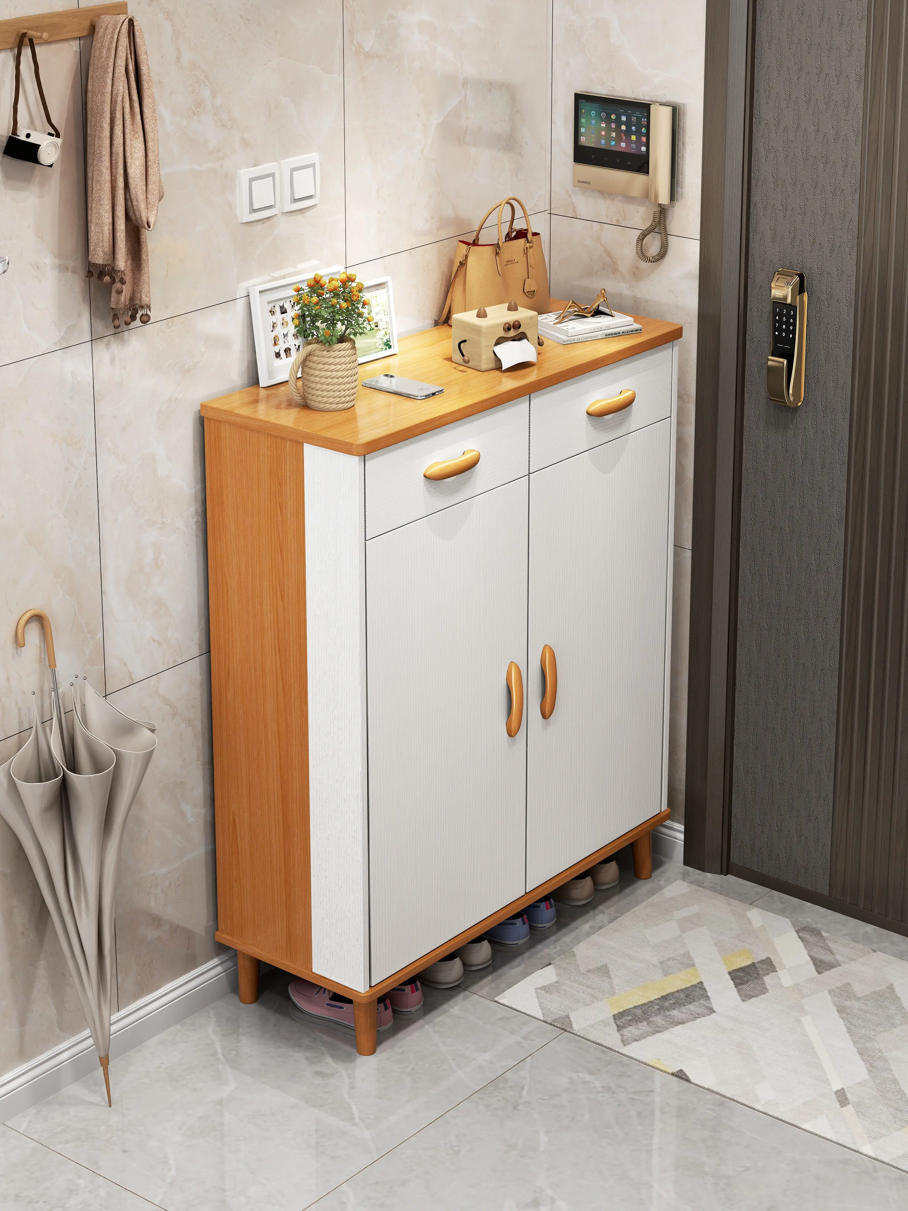 Nordic shoe cabinets, storage in the corridor outside entrance  household, and large-capacity cabinets in the entrance