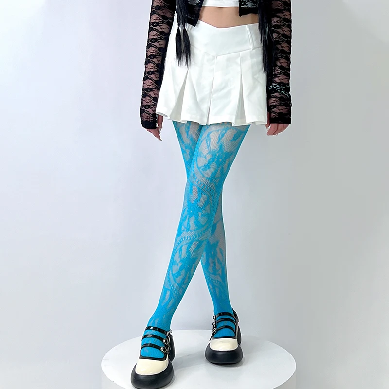 Femmes résille bas été Sexy Floral serré Legging bas serrés petit trou haute collants taille dentelle collants 2025 Y2K