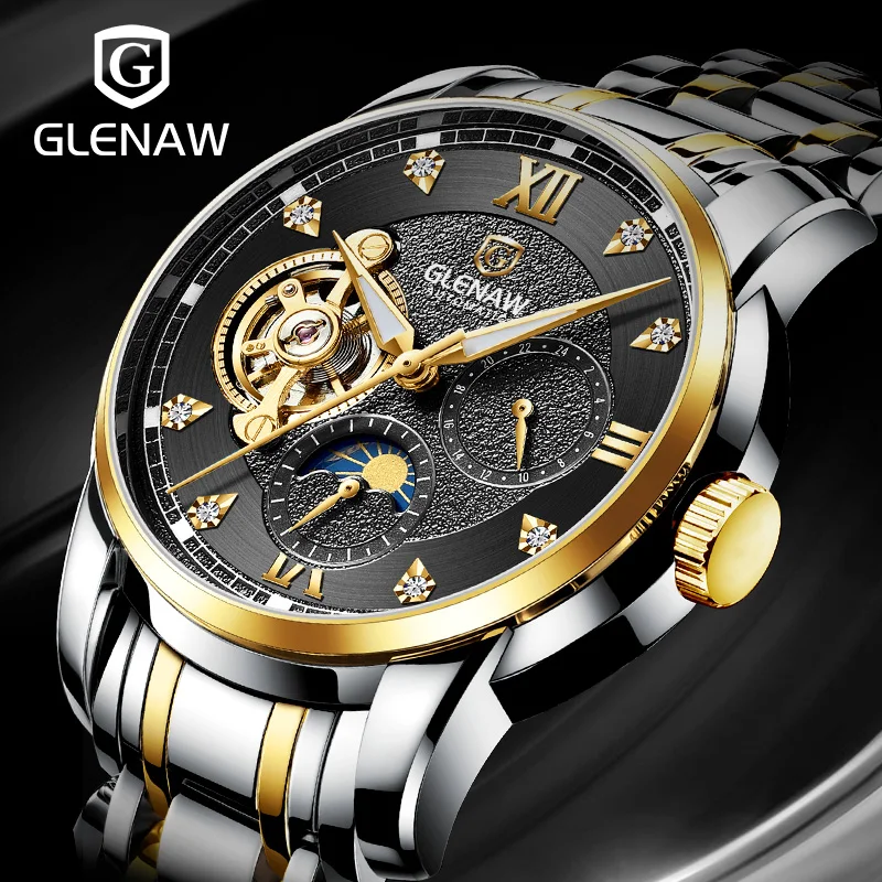 2023 GLENAW Men\'s Watch Top Brand Luxury Fashion Business Automatic Watch Men\'s Waterproof Mechanical Watch Montre Homme+Box