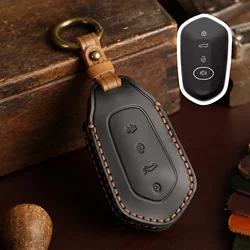 Leather Car Key Fob Case Protection Cover Shell Holder for Geely LIVAN 7 EV 2023 2024 Keyless Go Remote Keychain Accessories