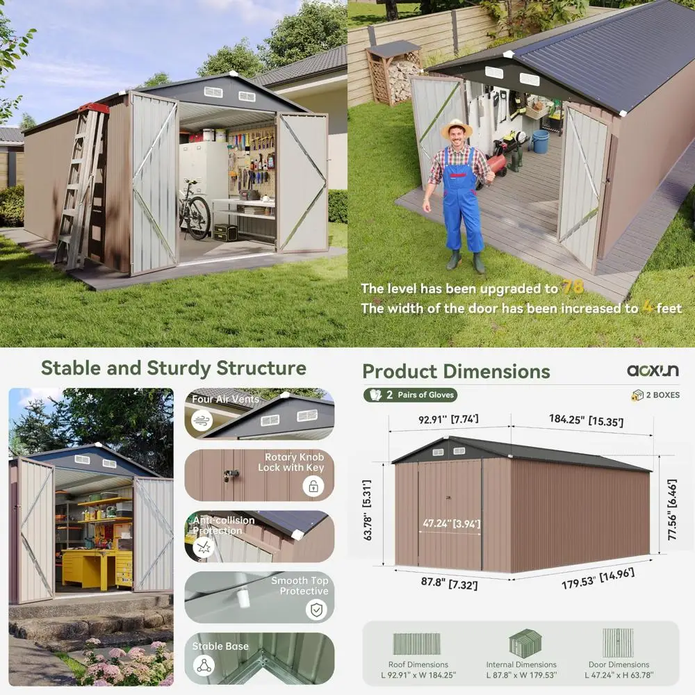 

Outdoor Metal Storage Shed, 8x15, Lockable Door, Sloping Roof - Ideal for Tools, Gardening, Bikes, Perfect for Outdoor Equipment