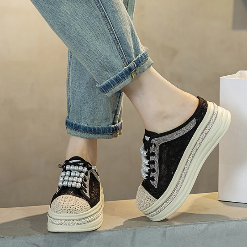 Koznoy 5cm New Air Mesh Atretch tessuto sintetico comodi sandali estate Bling Fsahion pantofole Chunky Sneakers donna sandali scarpe