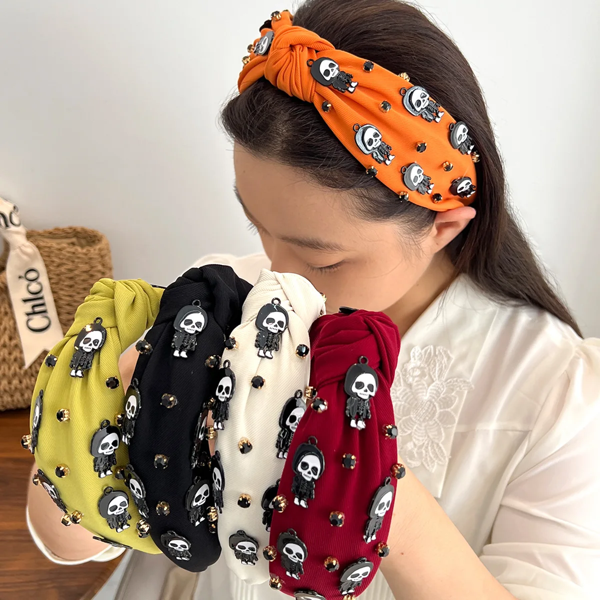 

New Halloween Headband Ghost Skull High Skull Top Personalized Dark Wind Knotted Holiday Hair Accessories