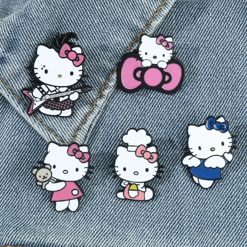 

Sanrio Hello Kitty Metal Pins Anime Figures Cute Cartoon Broochs Q Figural Anime Merchandise Clothings Decoration Children Gifts