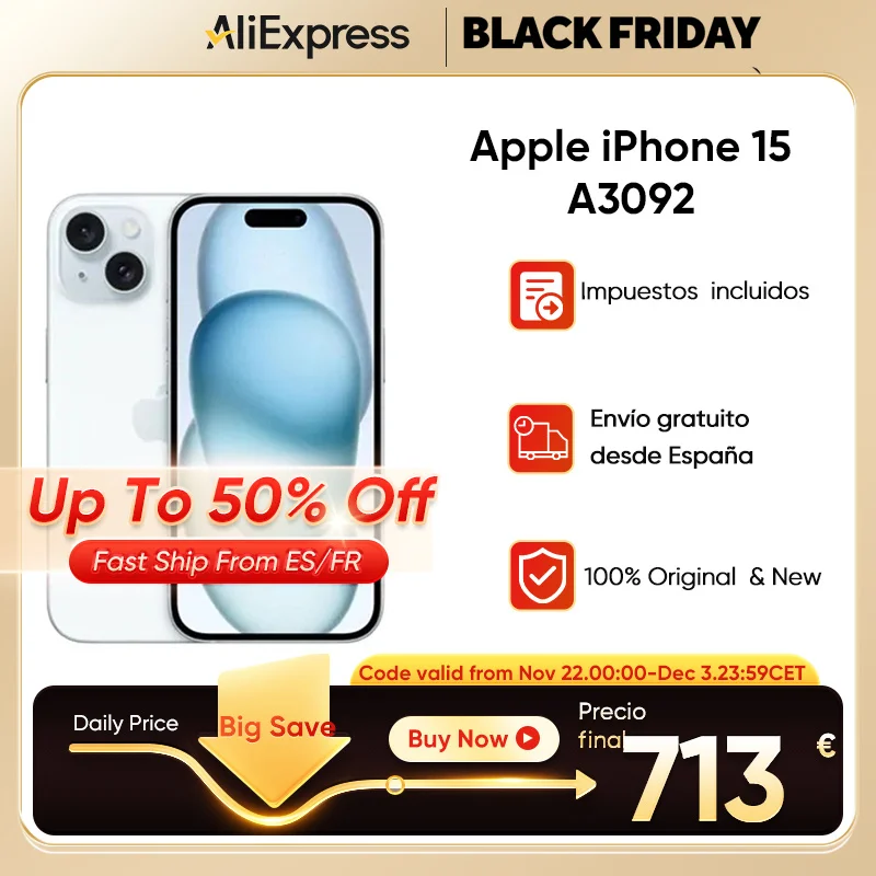 Apple iPhone 15 A3092 iOS 17 Apple A16 Chip bionico Super Retina XDR OLED Display 48MP fotocamera