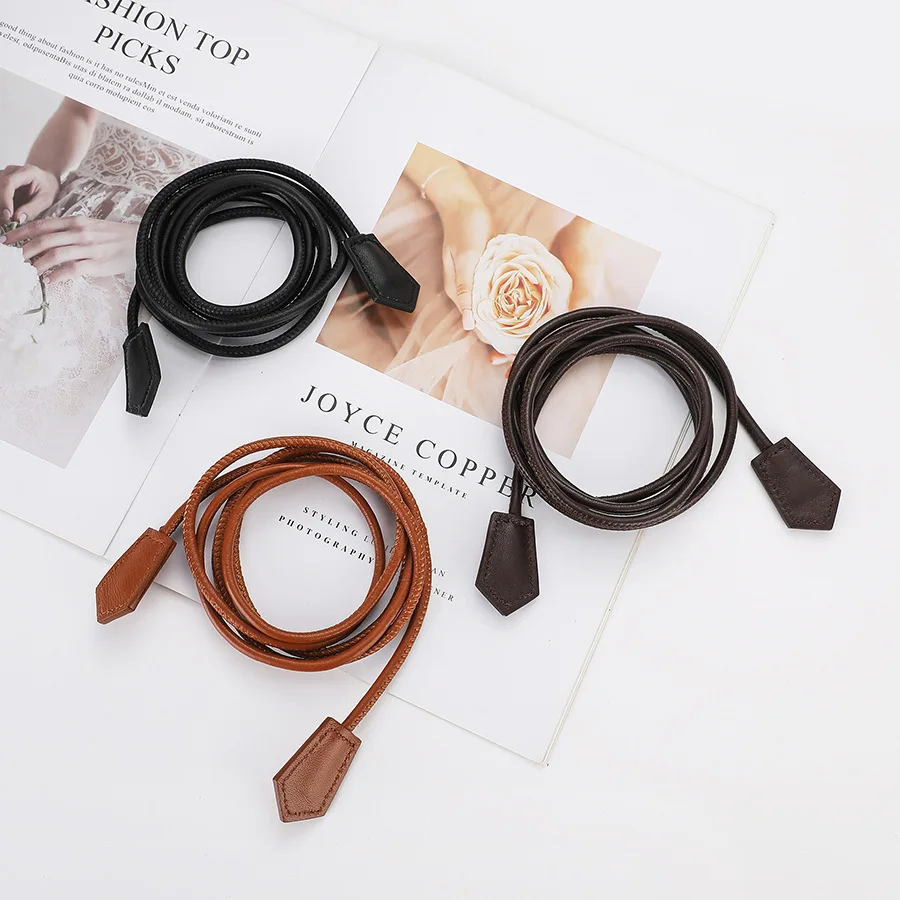 

2024 Casual Decorative Knotted Sheepskin Knot Waist Rope Leather Round Rope Thin Belt Matching Dress accessories women belt rope