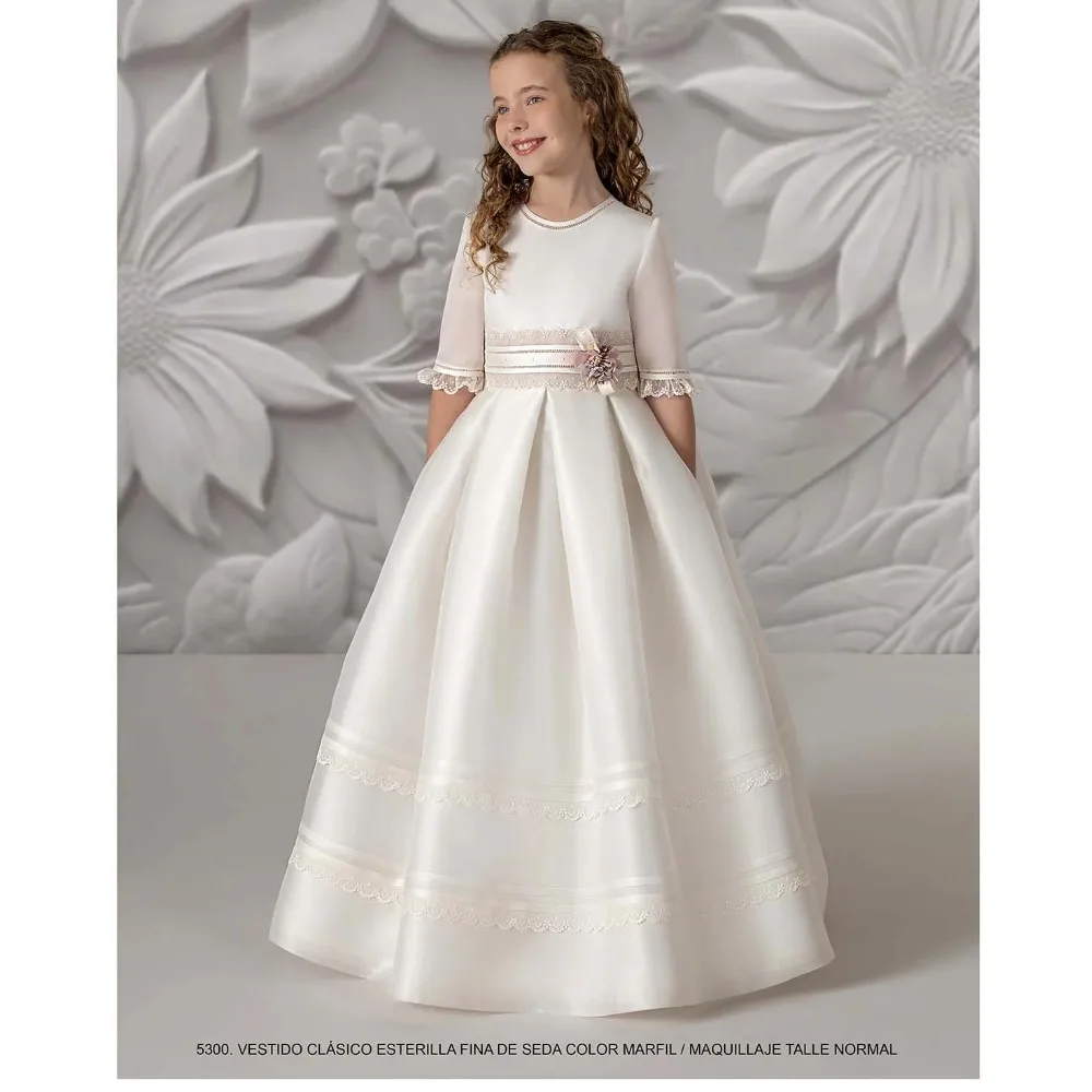 Customized Draped Flower Girl Dress for Wedding 2026 A Line Flowers Ball Gown with Lace Pearls A Line Tiered Princess Kid's Gown