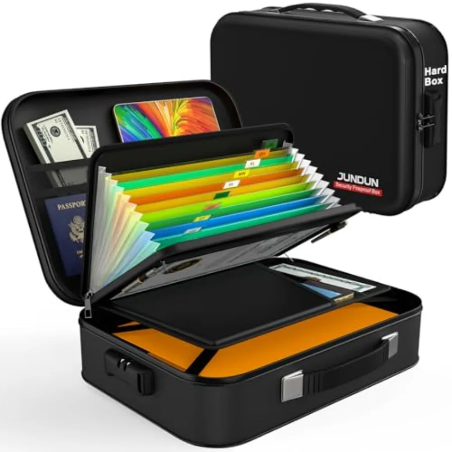 

Fireproof Document Box, Hard Case Fireproof Document Organizer with Lock Home Travel Portable Fireproof Safe Storage Box Case f