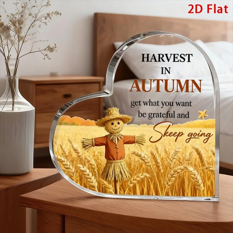 Fall Inspirational Quote Clear Acrylic Heart Sign, Autumn Farmhouse Shelf Ornament