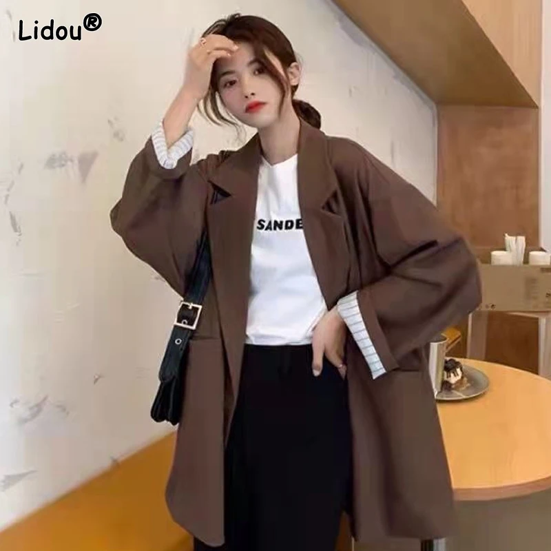 Korean Fashion 2023 Women\'s Clothing Business Casual Loose Blazers Solid Color Temperament Pockets Button Spring Summer Thin