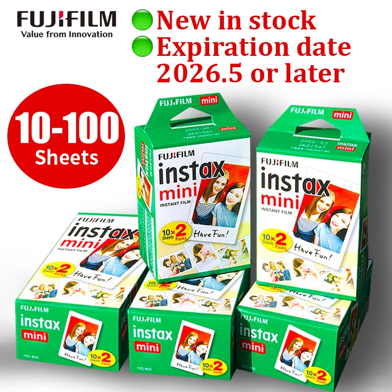 Origin Fujifilm Instax Mini Film Paper 10-100 Sheets for Fuji Instant Film Cameras Instax Mini 12 11 9 40 70 90 Link Liplay EVO