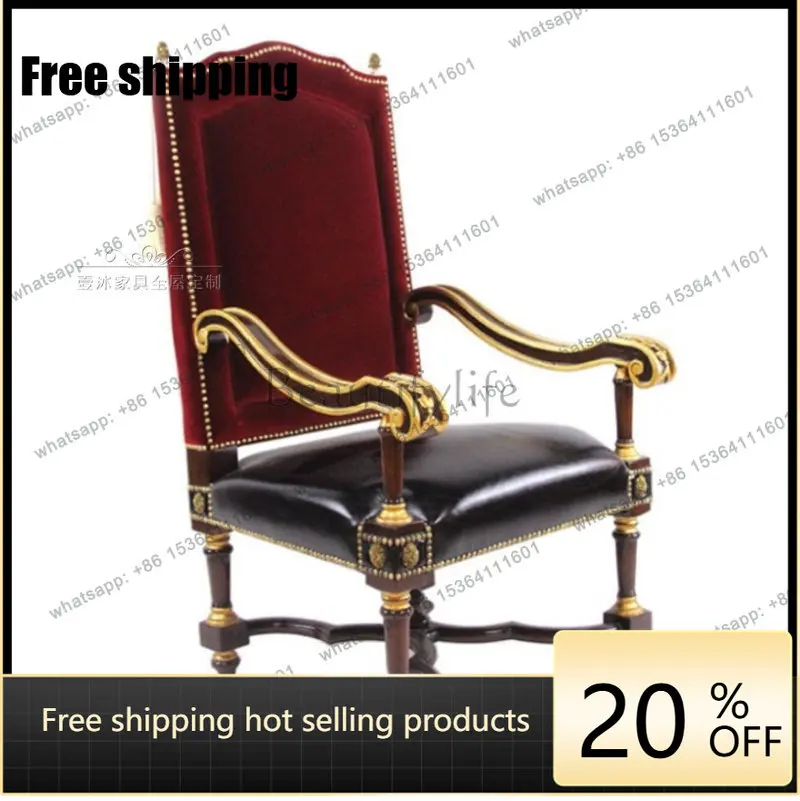 Zj. American solid wood carving flower back chair neoclassical living room with armrests casual dining chair