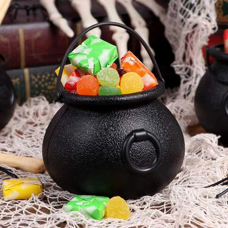 20 Pack Plastic Black Witch Candy Bowls Cauldrons Candy Kettles Witch Skeleton Cauldron Holder