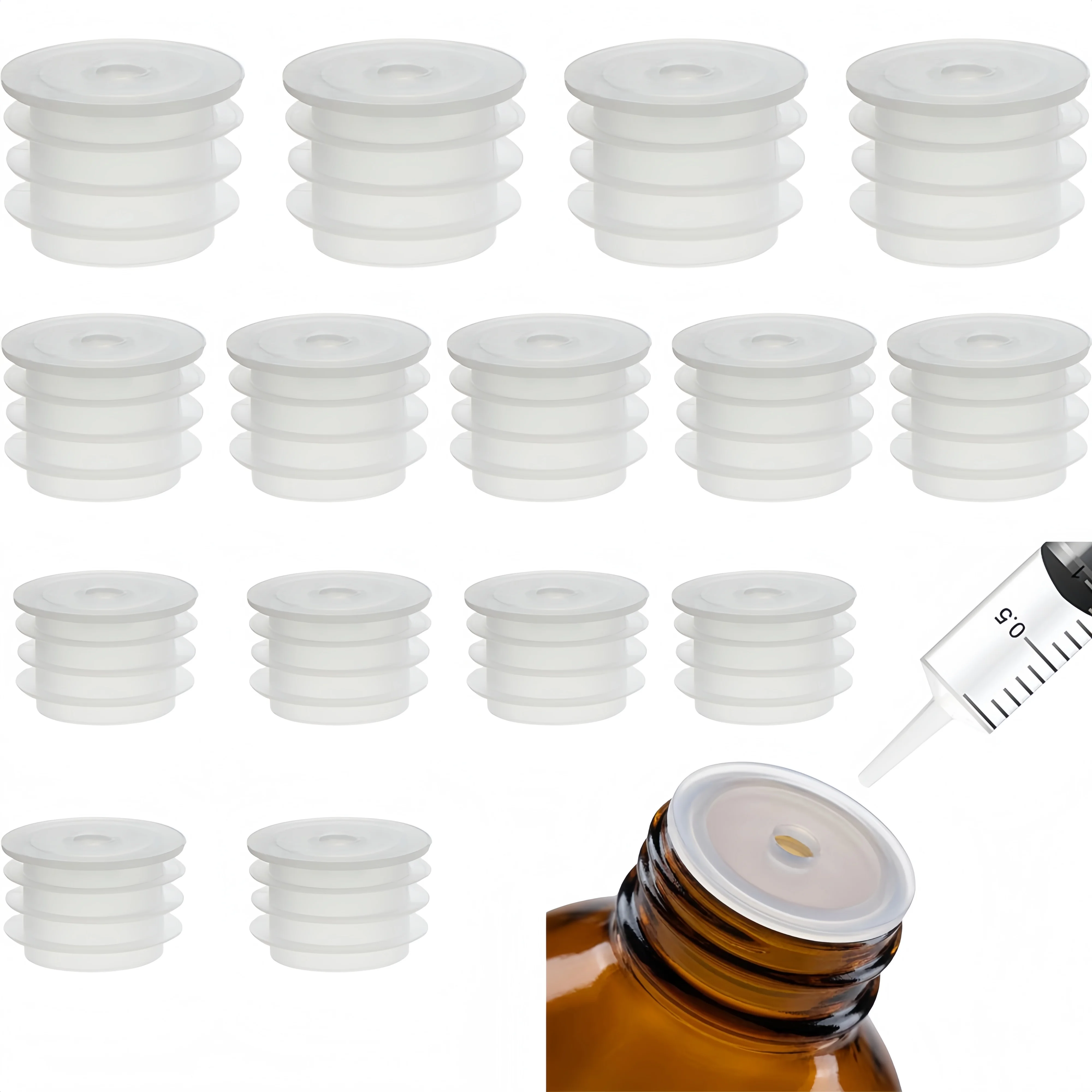 3Pcs/8Pcs Medicine Bottles, Laboratory Chemical Bottles, Syringe Adapters |   Liquid Glass Bottle Plastic Bottle Inner Pressure-Injection Adapter |   Prevent Liquid Waste and Prevent Liquid from Coming into Contact with External Objects. 3 Sizes to Choose From.