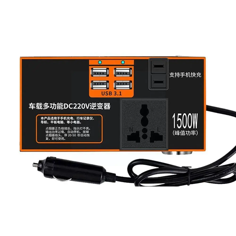 Car Power Inverter Adapter 1500w Universal 4 12v/24v Ac Charging Color Trip Usb 220v Converter To Orange O9c8