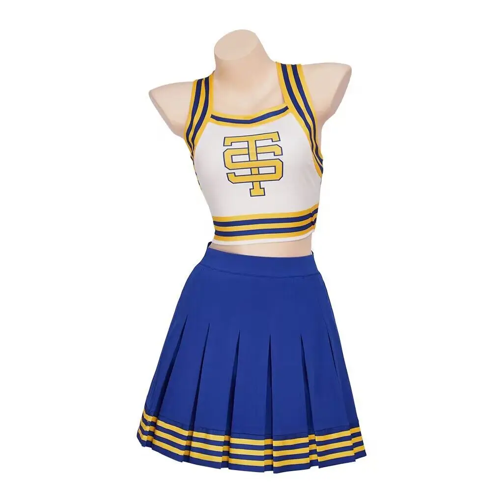 

Celebrity Cheerleading Uniforms Halloween Cosplay Costumes Hip-hop Dance Clothes Blue And White Suits Striped Patterns For Girl