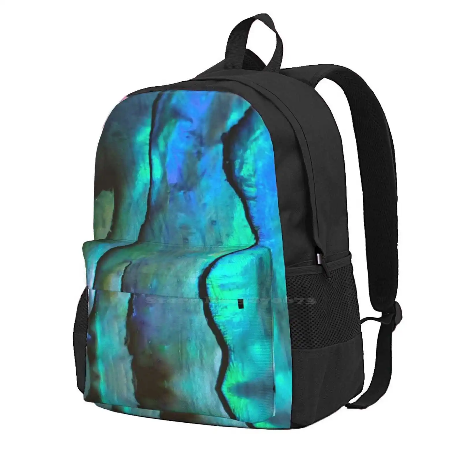 Iridescent Teal Abalone Shell. Flashy Teal Close Up Photography Bag Backpack For Men Women Girls Teenage Teal Shell Abalone