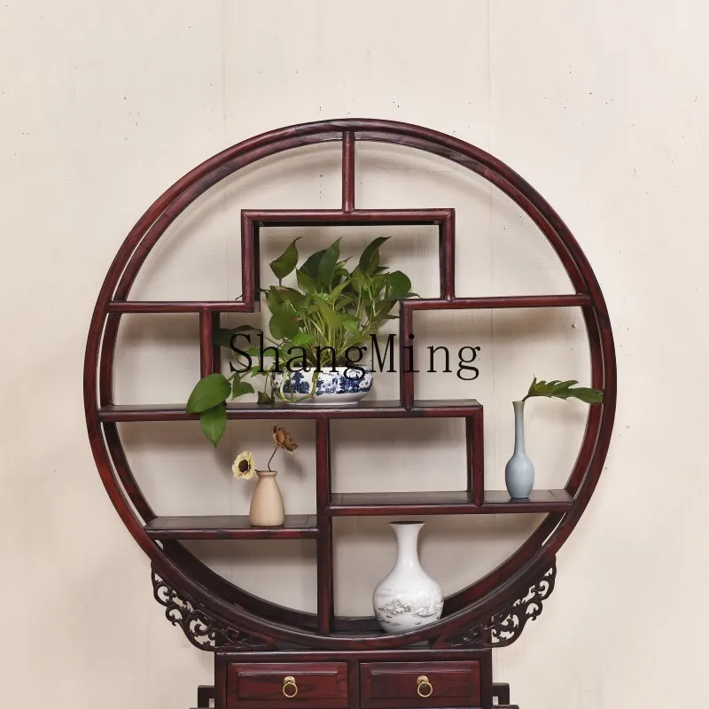 ZYH elm Chinese-style Duobao Pavilion tea display cabinet tea set rack simple solid wood rack
