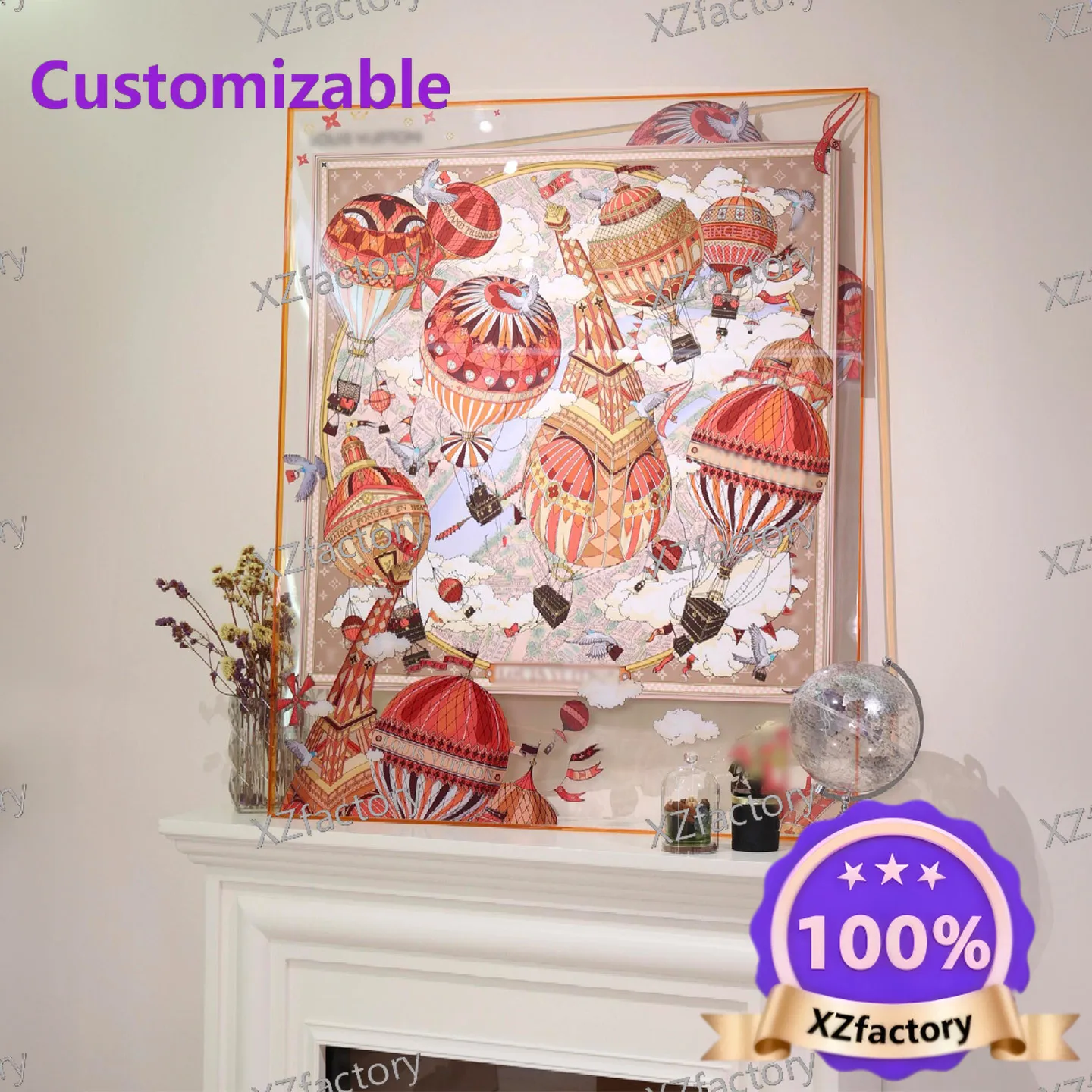Italian-style light luxury high-grade acrylic living room silk painting French high-end entryway porch decorative painting moder