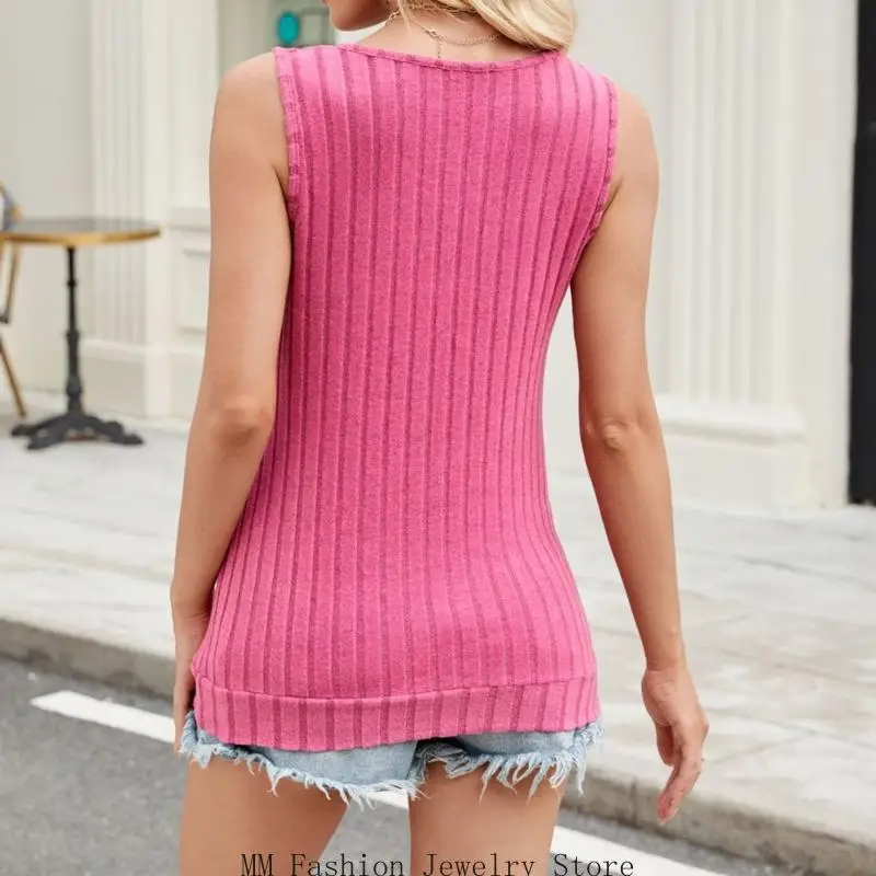 Débardeur ample décontracté sans manches pour femmes avec encolure en trou serrure, à mode pour l'été. D0UB