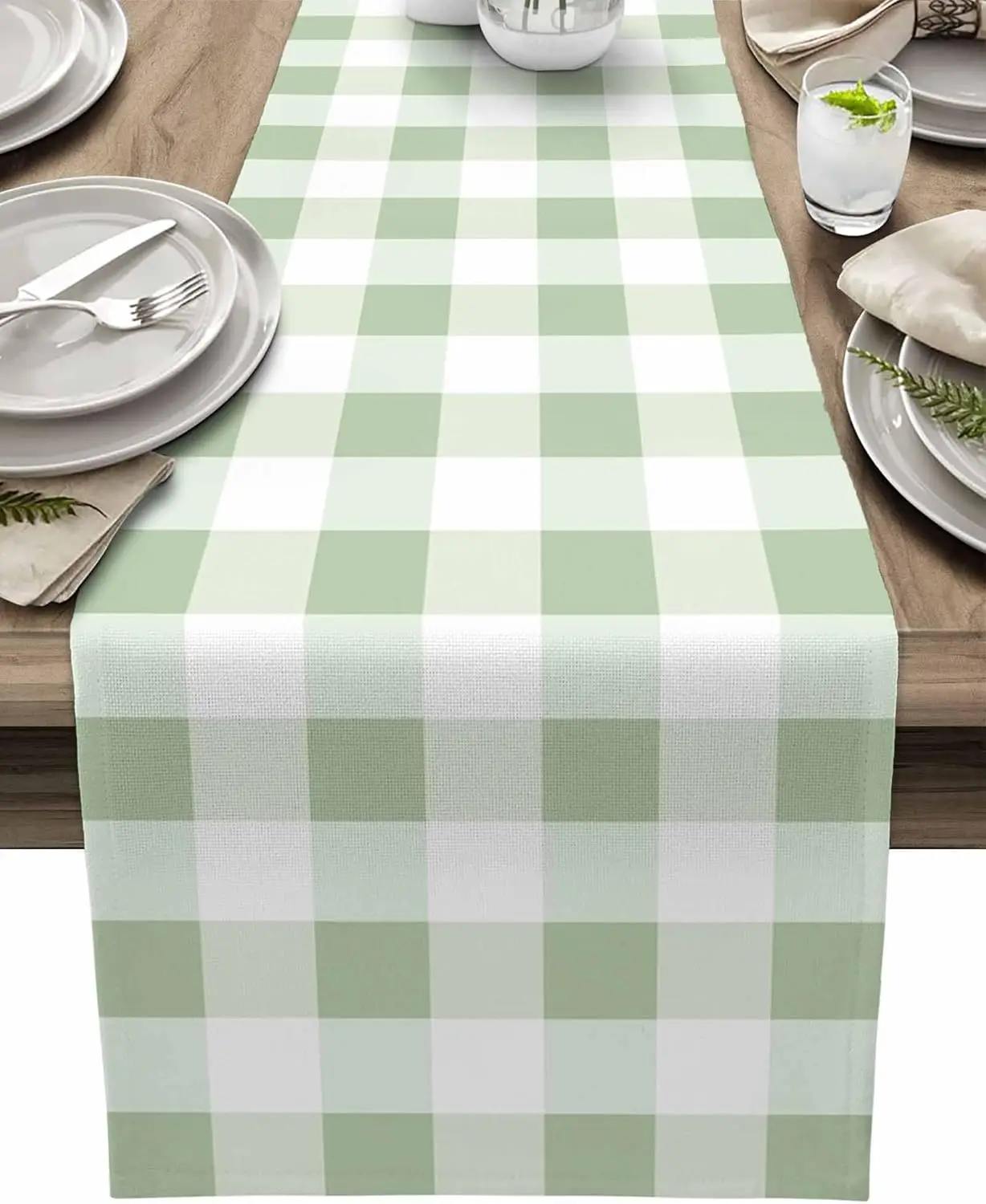 

Light Green Buffalo Plaid Linen Table Runner Dresser Scarf Table Decor Washable Kitchen Dining Table Runners Holiday Party Decor