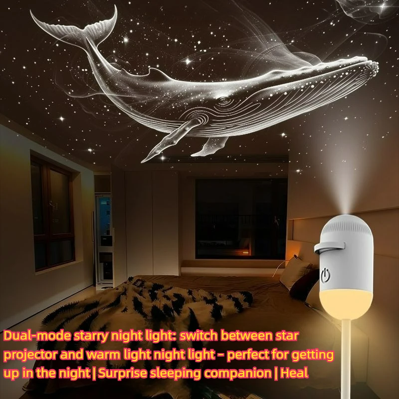 2-in-1 Mini Mood Light Star Projector Night Lamp with 10 Films Starry  Ambient Light for Bedroom Decor Fixturer Kids Gift