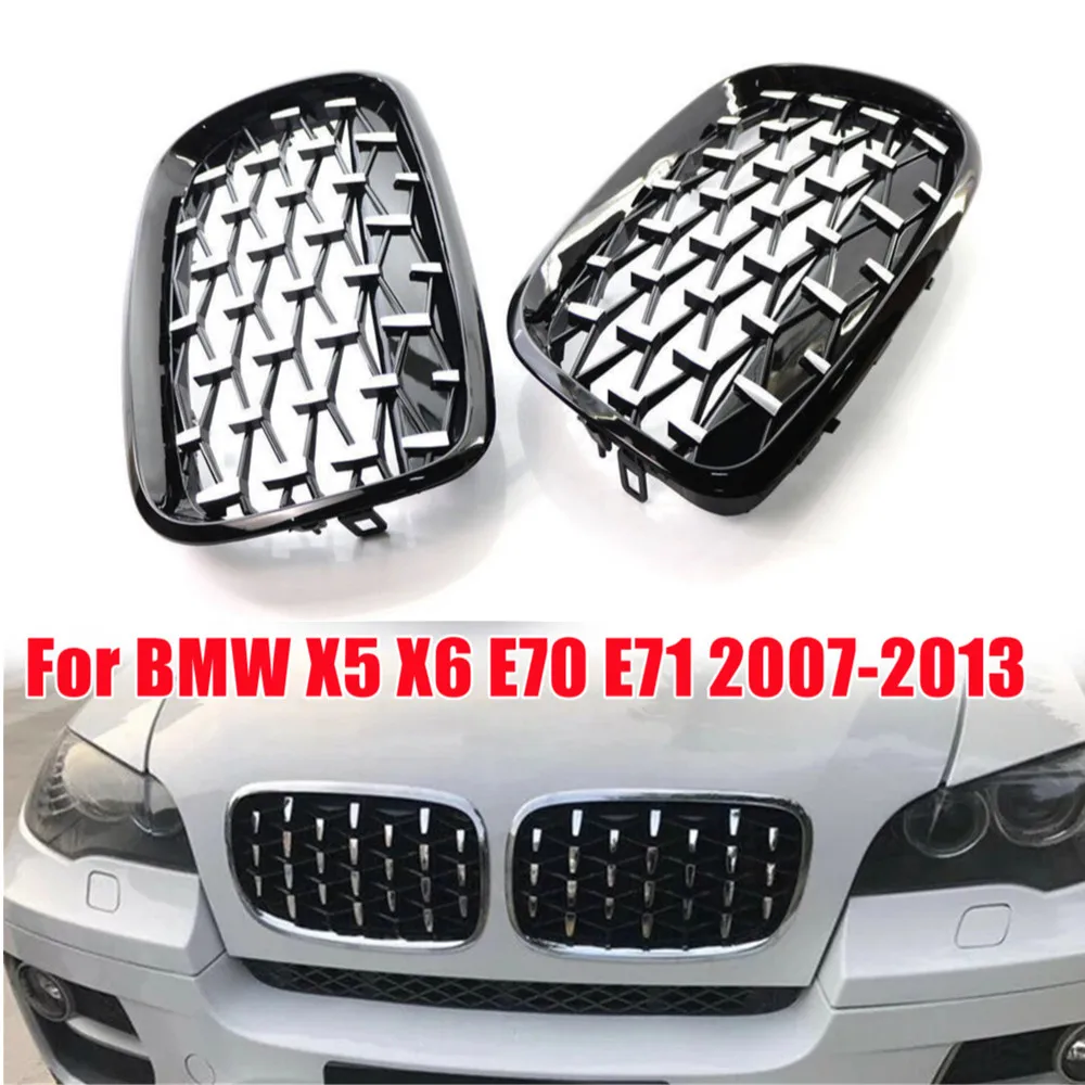 

Для BMW X5 E70 X6 E71 2007-2013: передняя решетка радиатора (ноздри) в стиле Diamond, сетчатая, для тюнинга, аксессуар для замены