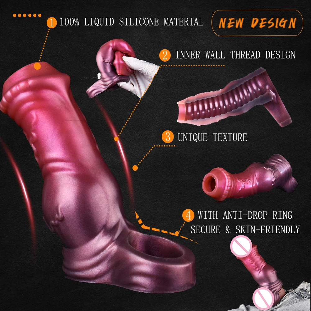 NYOTA-Manchon de pénis de cheval souple réutilisable, gaine, agrandisseur de bite, prolongateur, retard d'éjaculation, anneau de coq, jouet sexuel en silicone pour hommes, couple