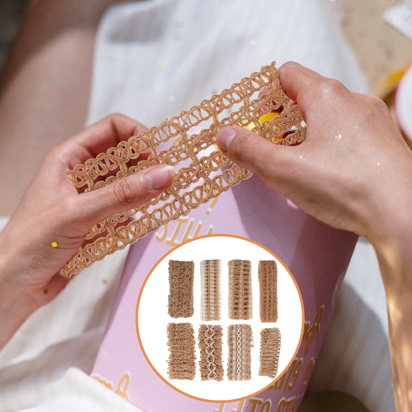 

8 Rolls Burlap Ribbon Jute Fabric Natural Rustic Decorative Wrapping Ribbon for Gift DIY Holiday Decoration Gift Accessories