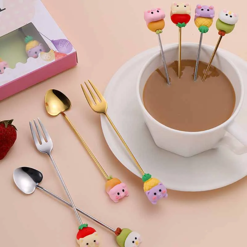 Cartoon Animal Fruit Fork Cute Afternoon Tea Dessert Cake Fruit Fork Creative 430 Stainless Steel Fruit Fork Kitchen Product