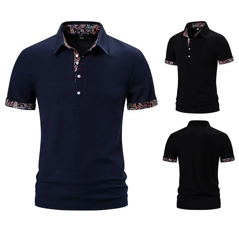 Men's Paisley Color Matched Collared Short Swedish Shirt Casual  Color T-shirt Short Sleeve Regular Fit for Daily Wear view 4