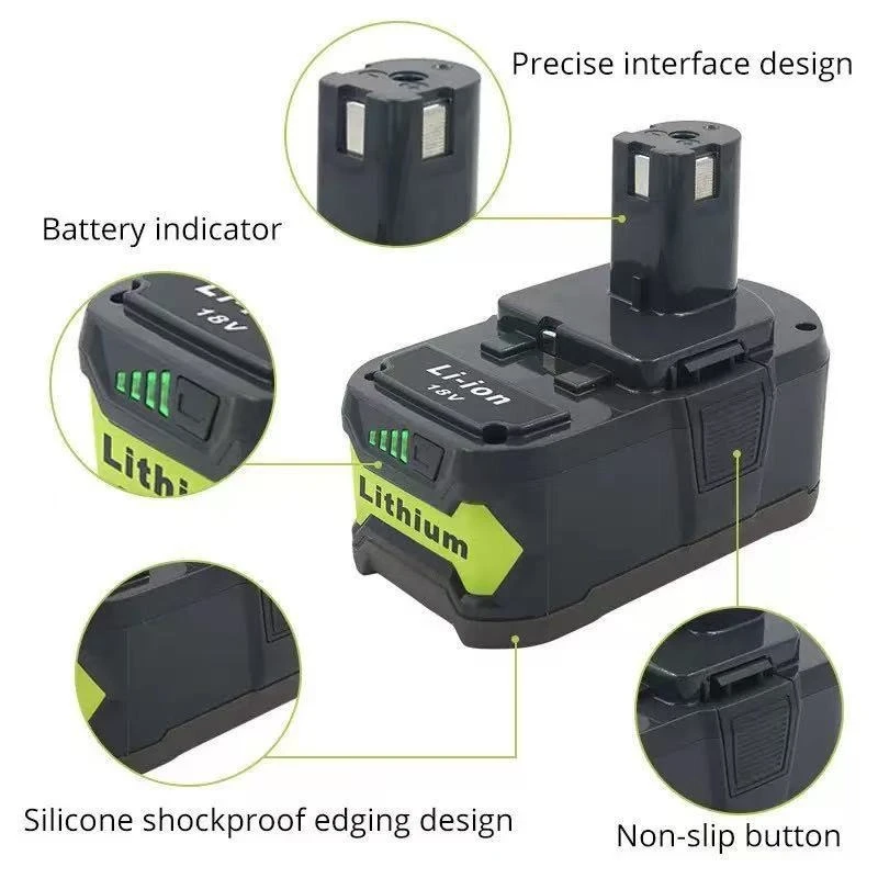 

8000mAh Suitable for RYOBI Battery 18V P103 P108 Handdrill Lithium Battery Power Tool Accessories Battery Pack