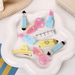 Cute Dopamine Cream Pink Lipstick Ruler Hairpins Paintbrush Series Duck Mouth Pen Hair Clip Sweet Seaside Clip Gift For Girls