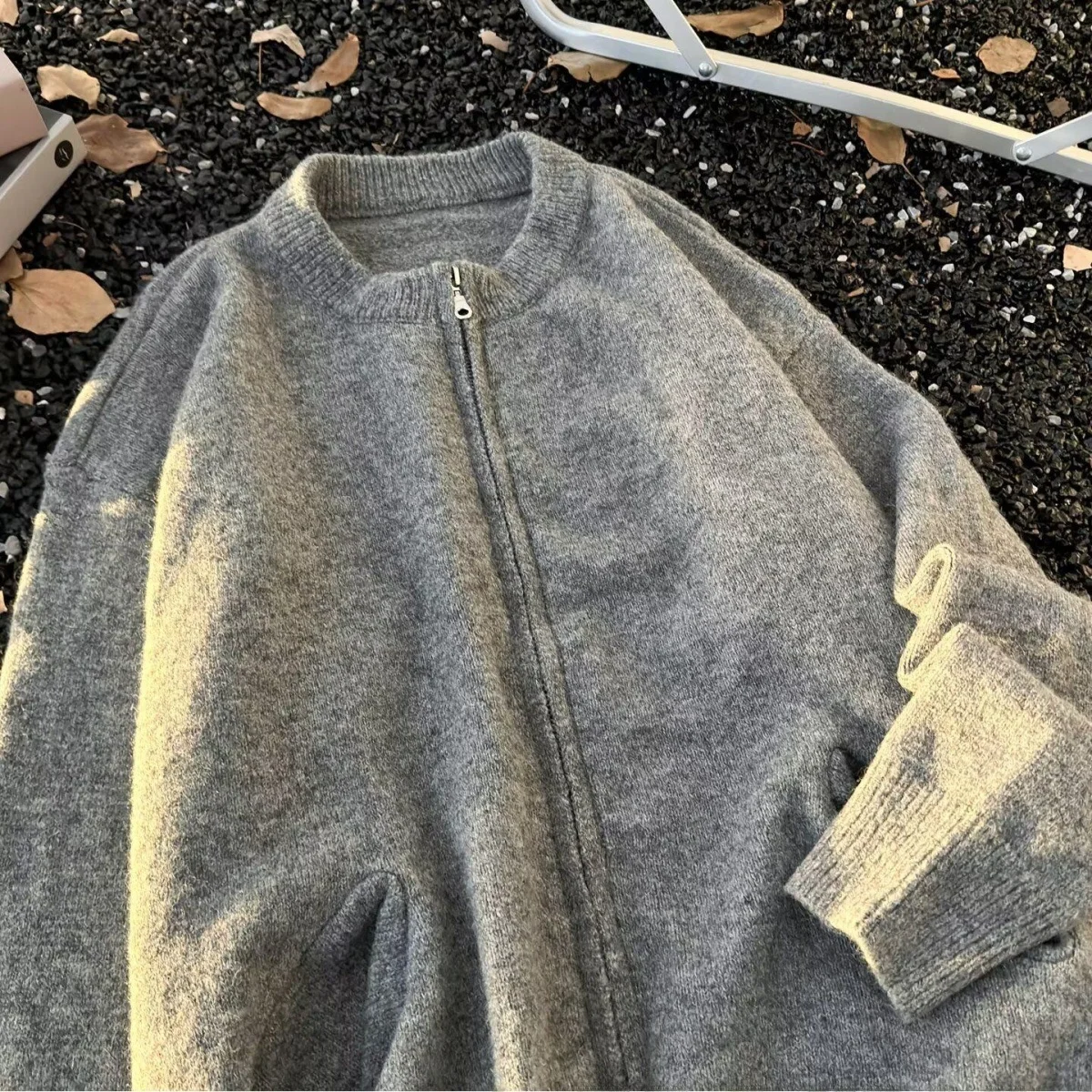 

Кардиган на молнии, мужской модный осенний вязаный свитер с двойным отверстием в стиле ретро, японский длинный свек, круглый топ