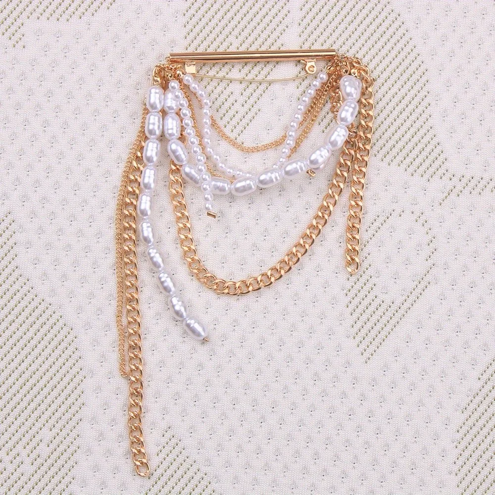 رائعة اللؤلؤ سلاسل دبابيس دبابيس للنساء الفتيات الموضة العصرية خمر شرابة الصدار سيدة مأدبة اكسسوارات دبوس #5