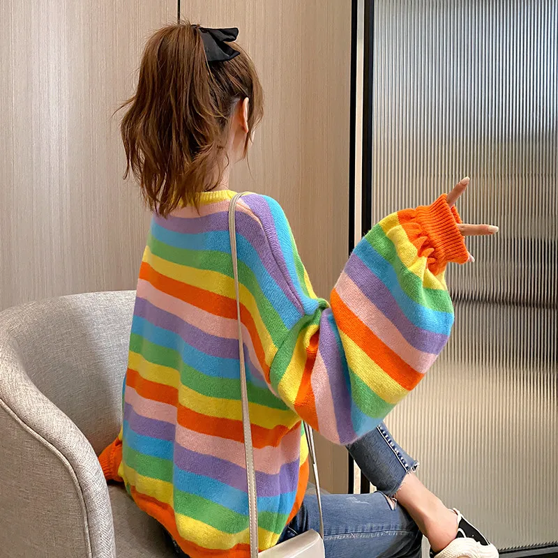 Cute Knit Tops for Woman Kawaii Women\'s Sweater Striped Pullover New In Korean Luxury Promotion Harajuku Fashion Warm Style Tall