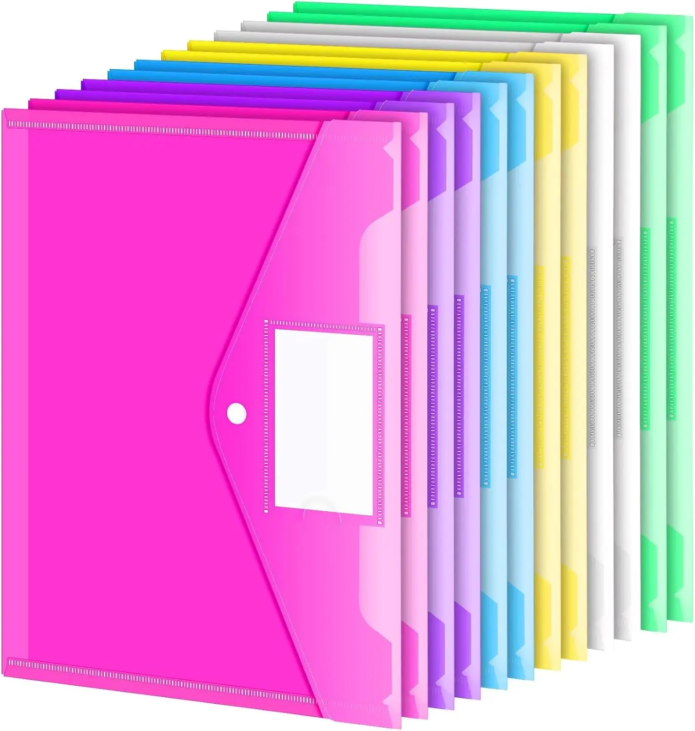 

12 Pack Clear Plastic Folders with Snap Closure, A4 Size Document Envelopes in 5 Colors for Home Office Organizer