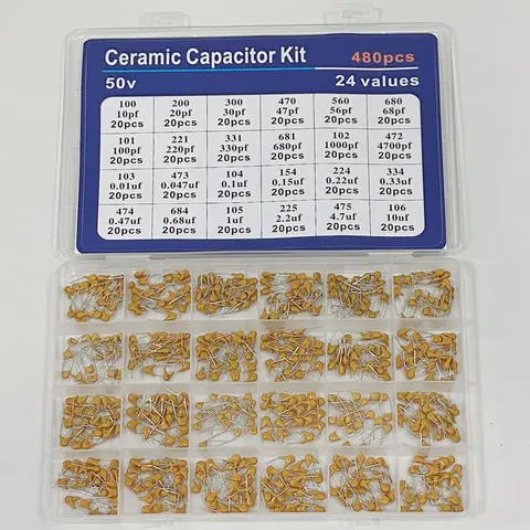 300pcs/480pcs Ceramic Capacitor Assortment Kit For Guitar Capacitor 10Values/24Values 10PF-10uf