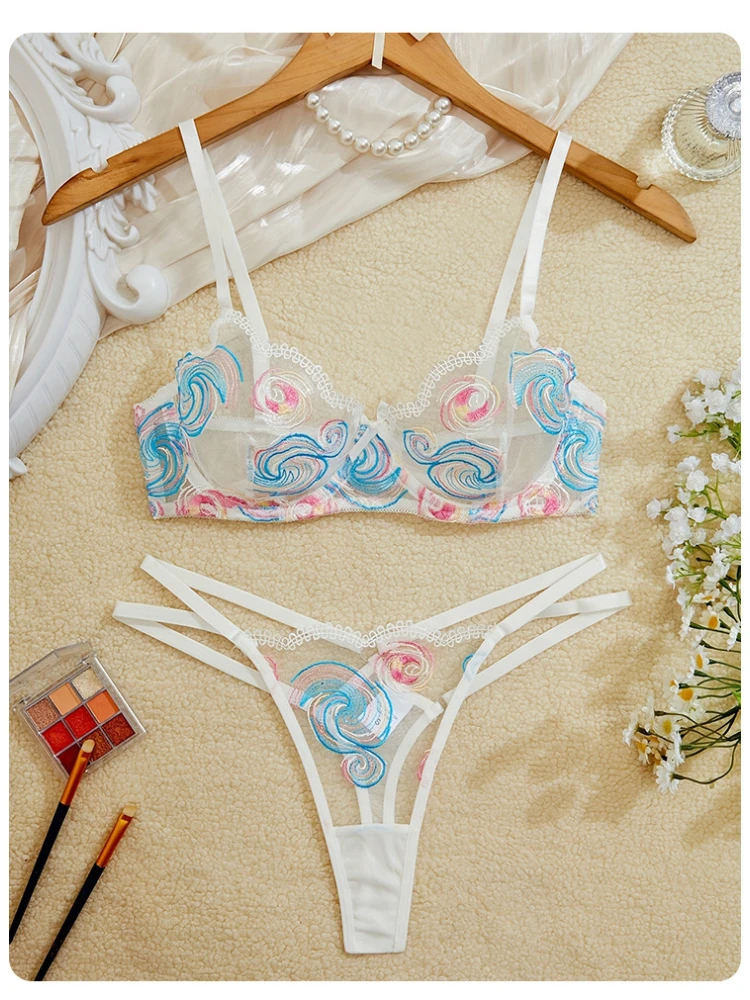 

Fresh Girly Style 18 erotic sexy lingerie desire lace bra temptation thin padded cup embroidered bra T-back suit adult xxx