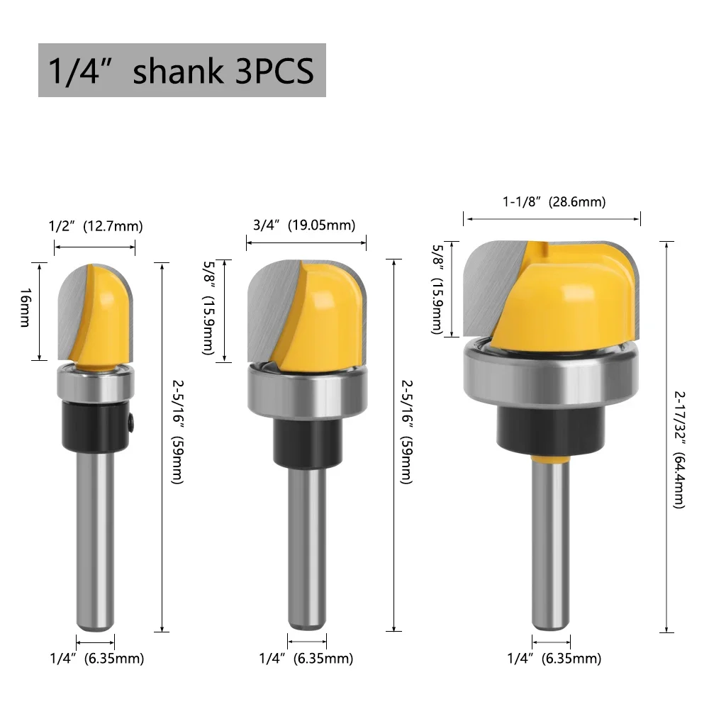 LAVIE Hartmetallbestücktes 1/4"- & 6mm-Schaft 3-teiliges Rundfräser-Set 1/2"-3/4"-1-1/8" Holzfräser C06044FX19Y – Detail 13