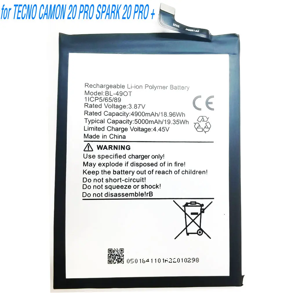 3.87V 19.35Wh BL-49OT Li-ion Polymer Battery For Tecno Camon 20 SPARK 20Pro CK6 CK6N CK7N CK8 Mobile Phone