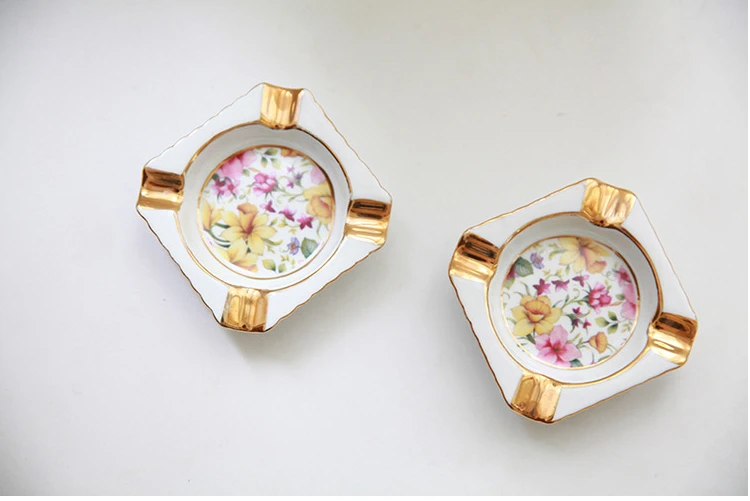 Ceramic Decal Gold-Embellished Mini Ashtray