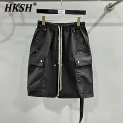 HKSH Men's Tide Punk Spring Summer New Dark Multi Pocket Zipper Design Loose High Street Work Shorts Elastic Waist Capris HK1049